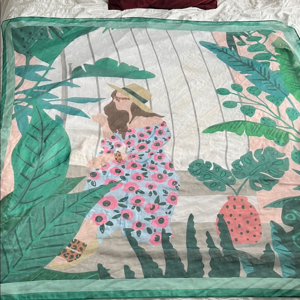 Tropical Print huge scarf 🧣 with Green and Pink Accents